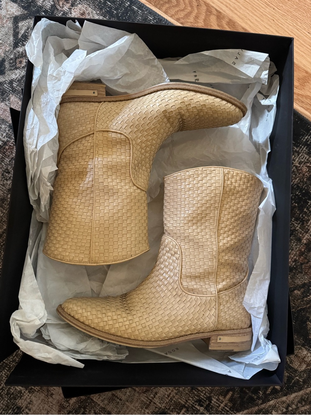 Freda Salvador Woven Leather Dolly Boot, Natural, 7.5